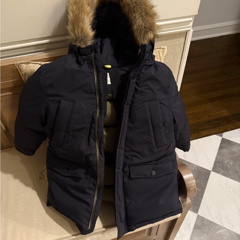 Zara Black Puffer Jacket with Faux Fur Trim